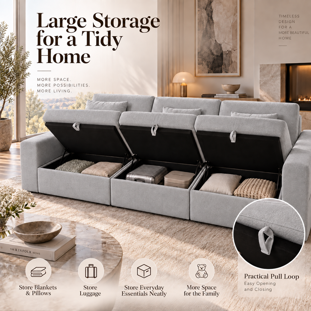 Modular Sectional Sofa with Hidden Storage & Chenille Upholstery
