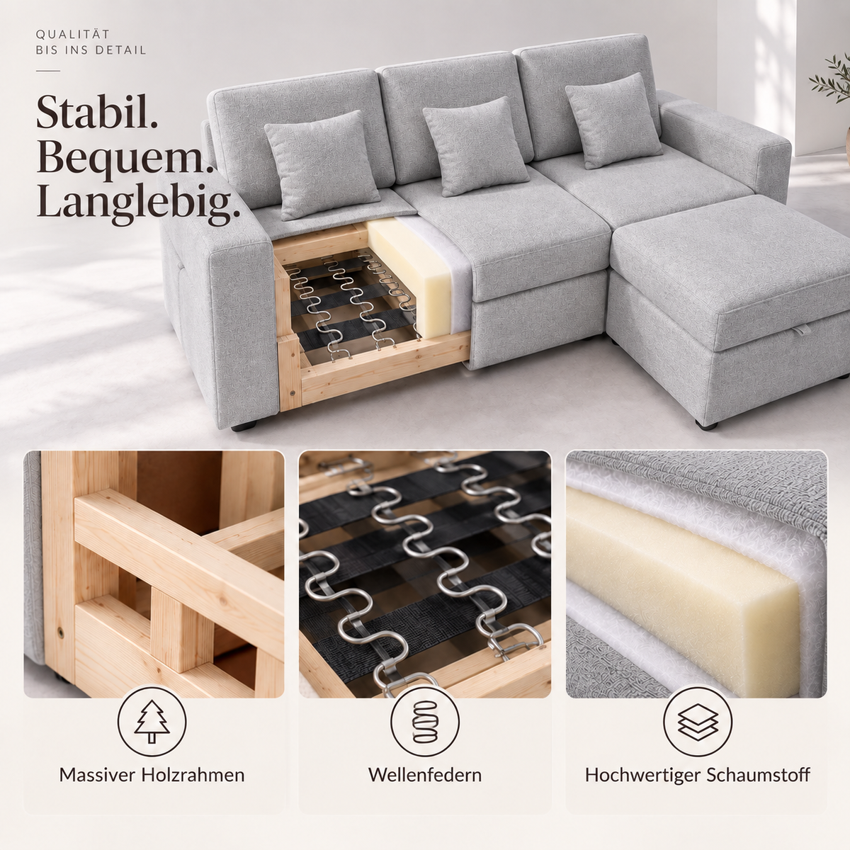 Modular Sectional Sofa with Hidden Storage & Chenille Upholstery