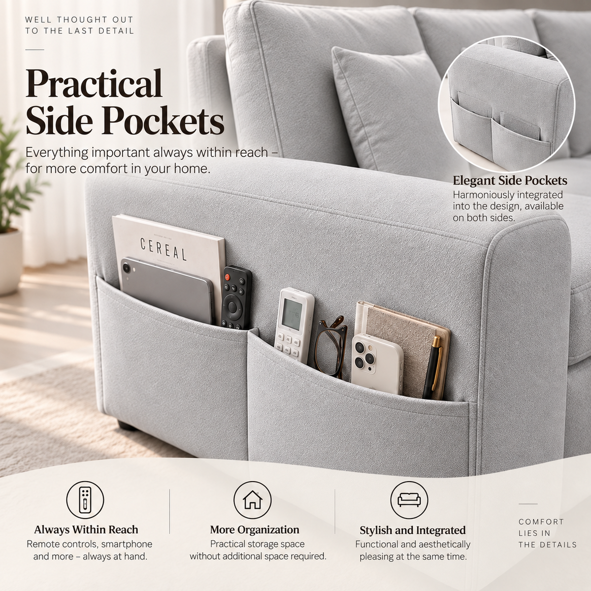Modular Sectional Sofa with Hidden Storage & Chenille Upholstery