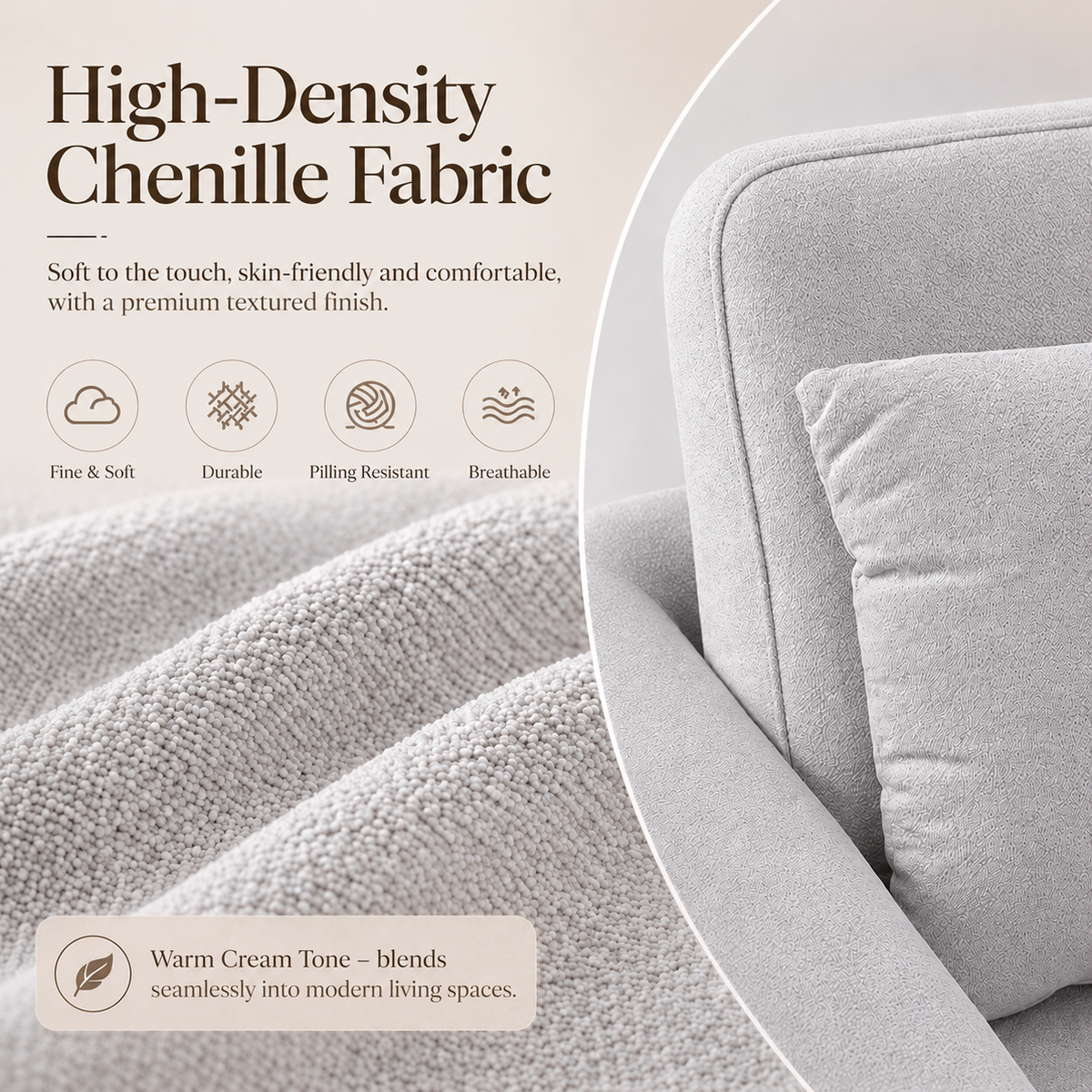 Modular Sectional Sofa with Hidden Storage & Chenille Upholstery