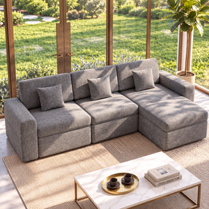 L-Shaped Modular Corner Sofa with Storage & Cushions
