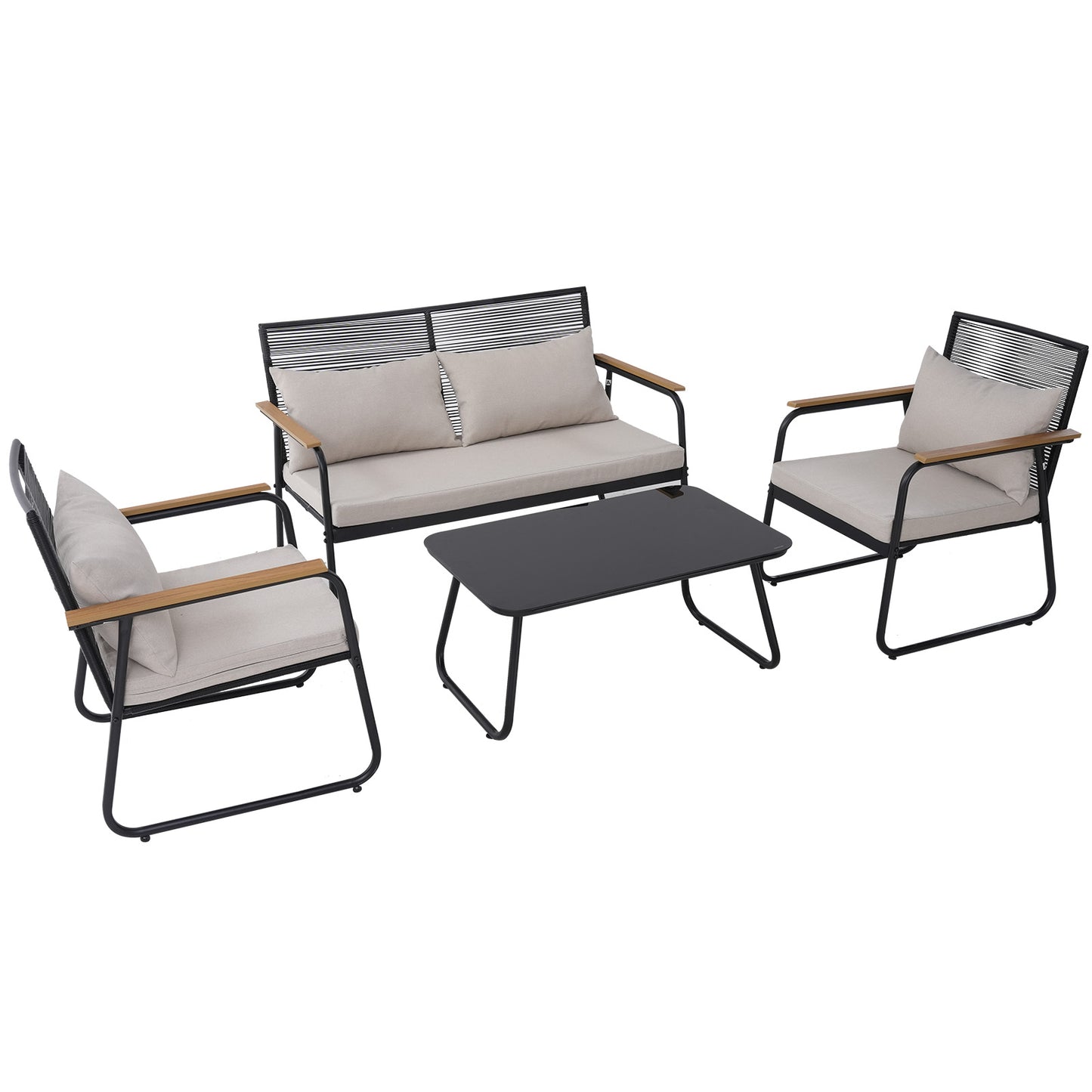 HOMAVO Patio Furniture Set with Coffee Table, 4-Seater Polyrattan Furniture