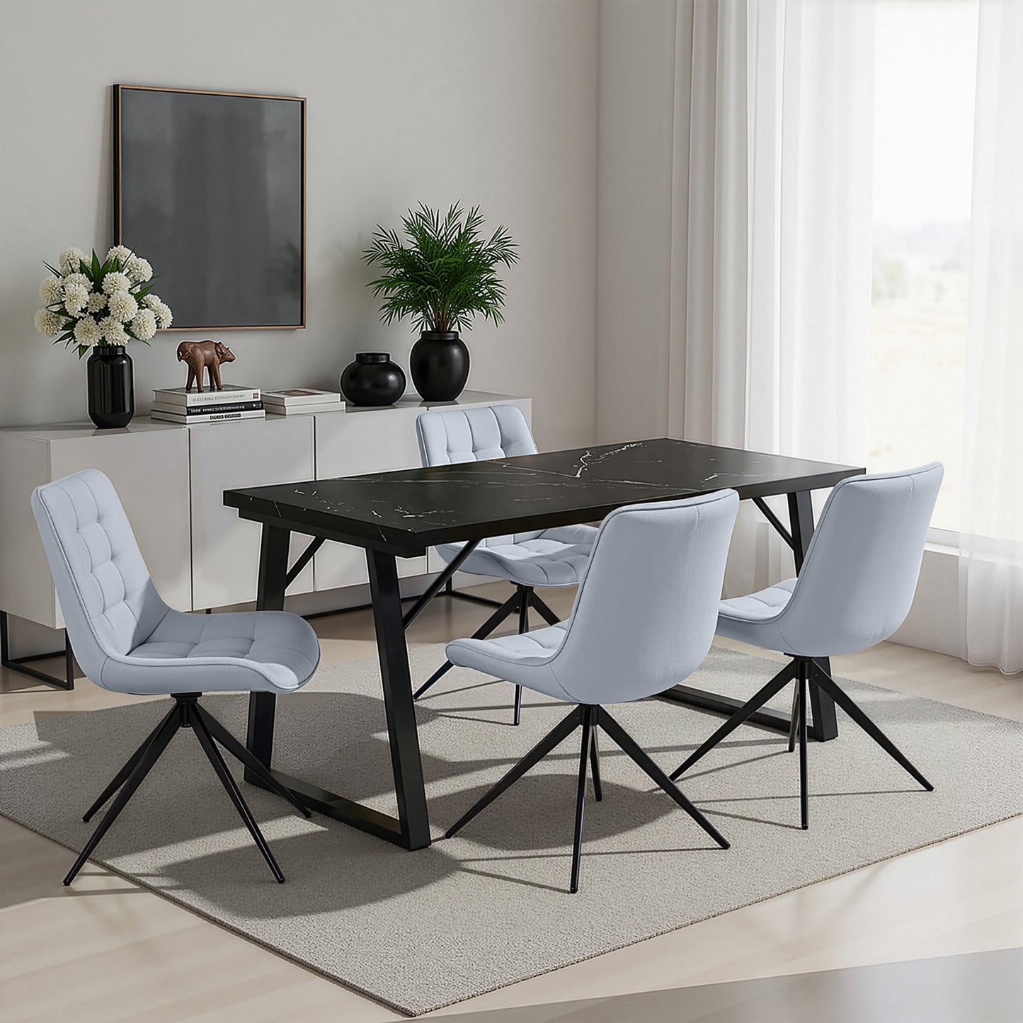 HOMAVO 5 Piece Dining Set — Comfortable 360° Swivel Dining Chairs, Includes 140×80cm Dining Table, Sturdy Metal Frame, Medium-Density Fibreboard Tabletop, Velvet or Faux Leather