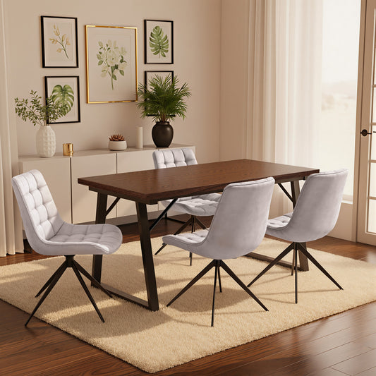 HOMAVO 5 Piece Dining Set — Comfortable 360° Swivel Dining Chairs, Includes 140×80cm Dining Table, Sturdy Metal Frame, Medium-Density Fibreboard Tabletop, Velvet or Faux Leather