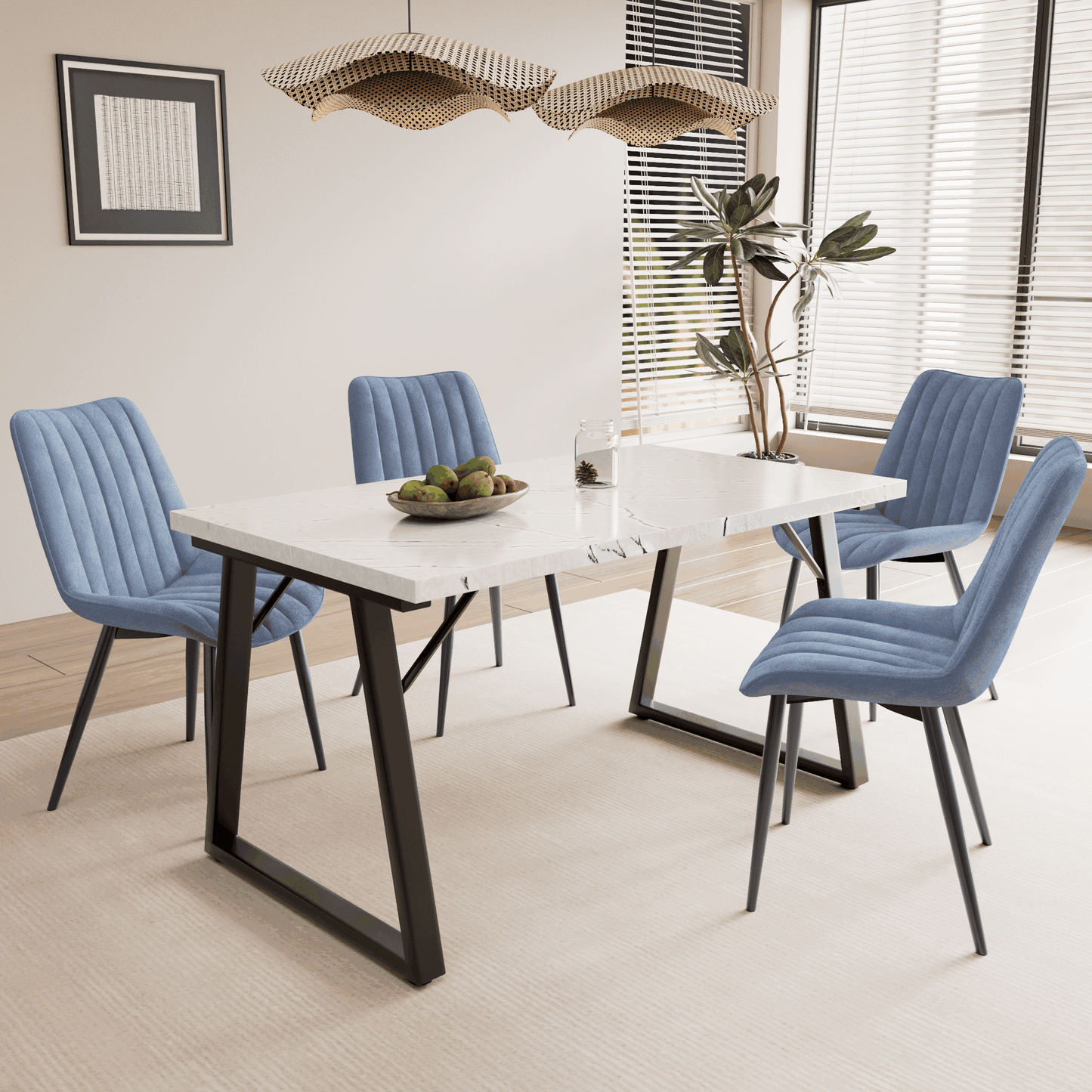 HOMAVO 5-Piece Dining Set – 4 Velvet/PU Chairs + 140cm Rectangular Table