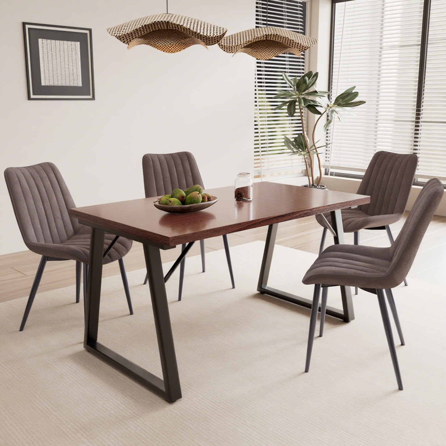 HOMAVO 5-Piece Dining Set – 4 Velvet/PU Chairs + 140cm Rectangular Table
