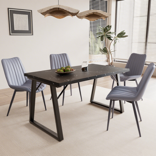 HOMAVO 5-Piece Dining Set – 4 Velvet/PU Chairs + 140cm Rectangular Table
