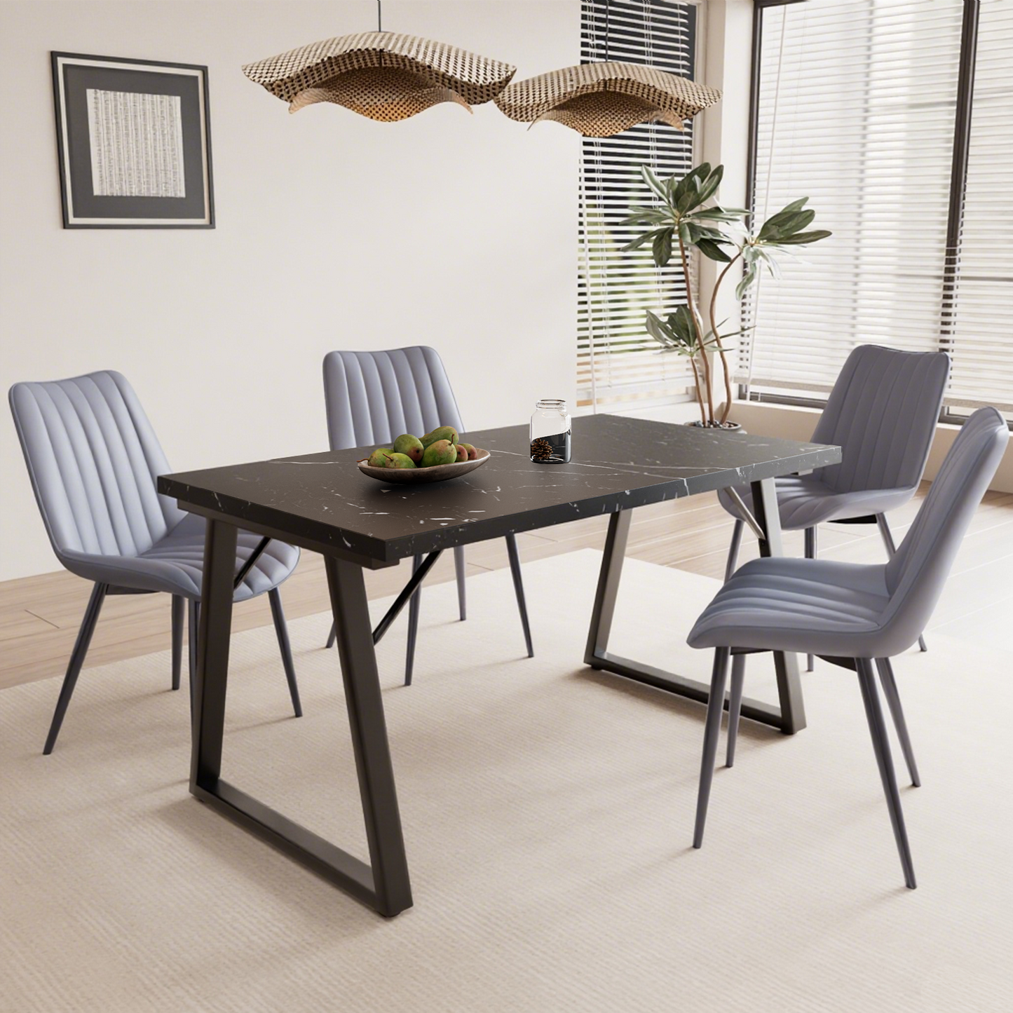 HOMAVO 5-Piece Dining Set – 4 Velvet/PU Chairs + 140cm Rectangular Table