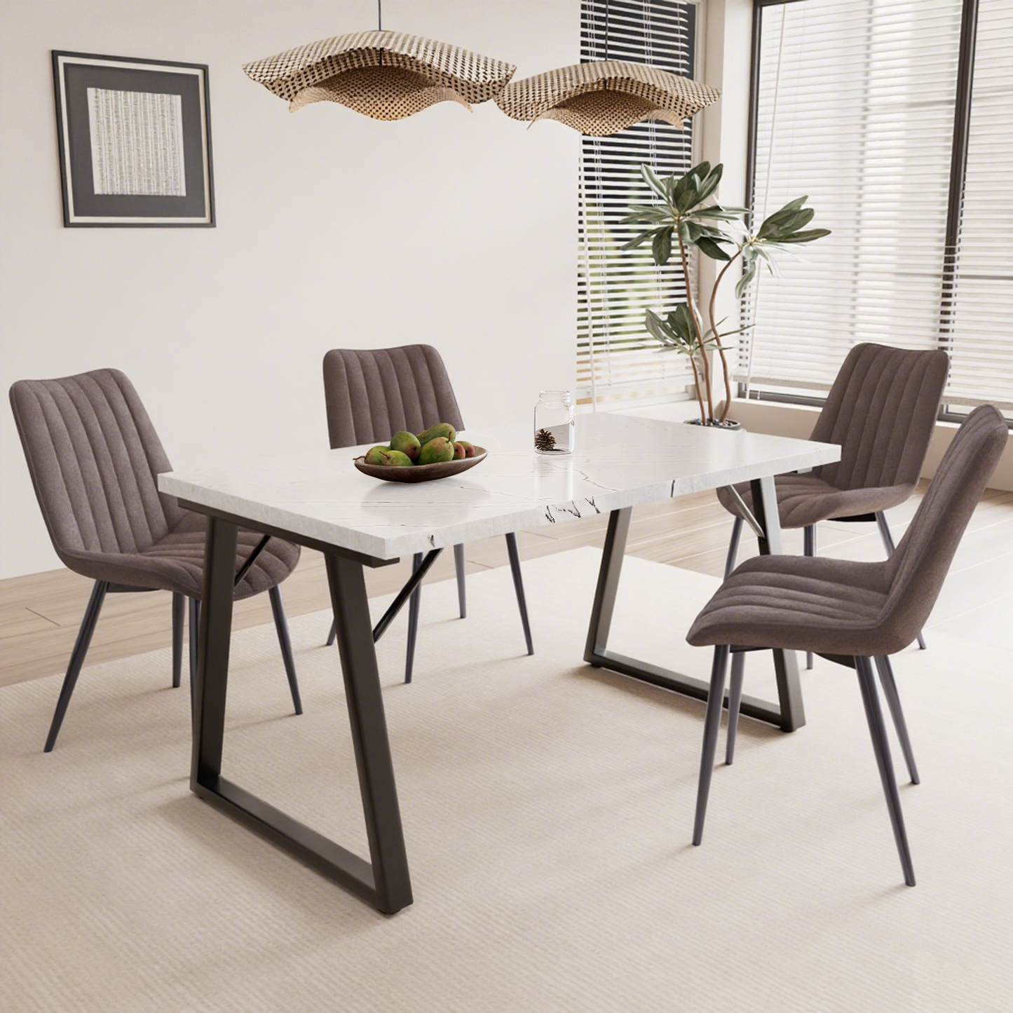 HOMAVO 5-Piece Dining Set – 4 Velvet/PU Chairs + 140cm Rectangular Table