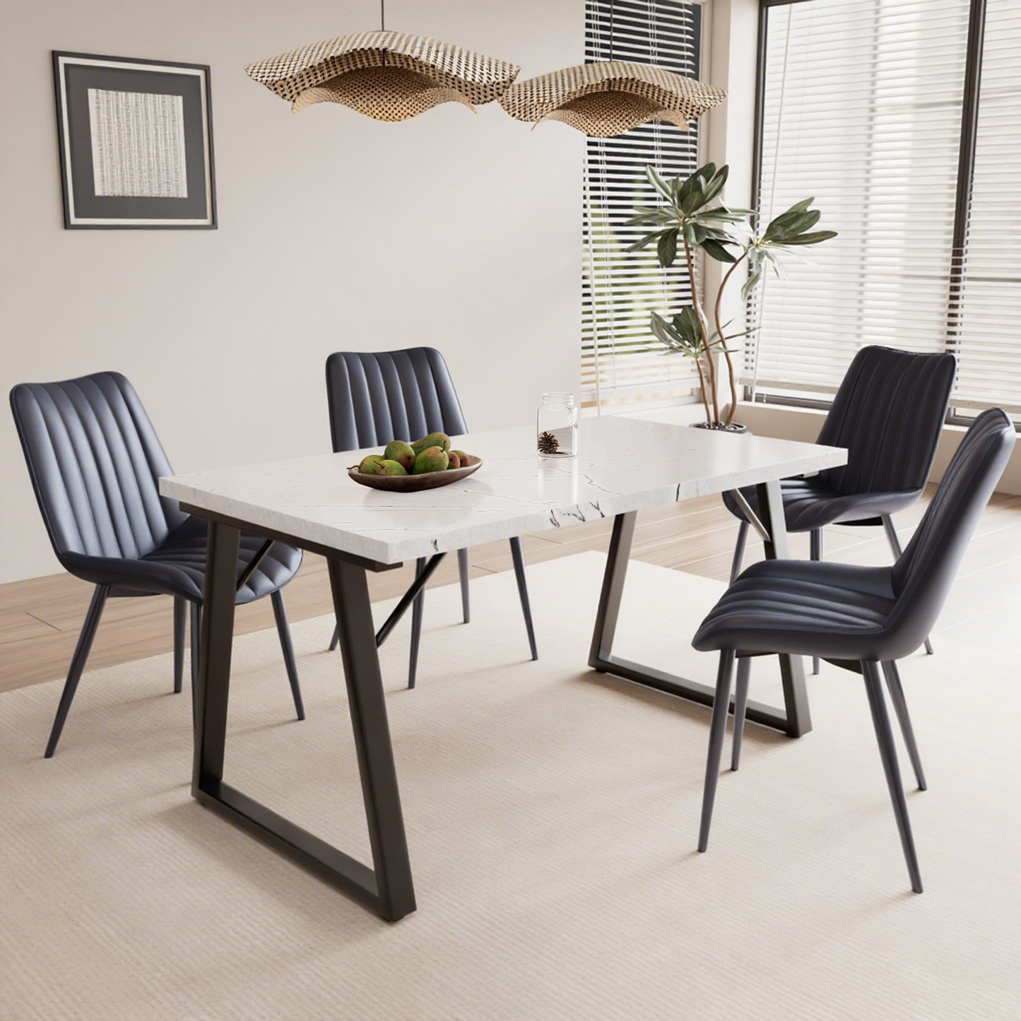 HOMAVO 5-Piece Dining Set – 4 Velvet/PU Chairs + 140cm Rectangular Table