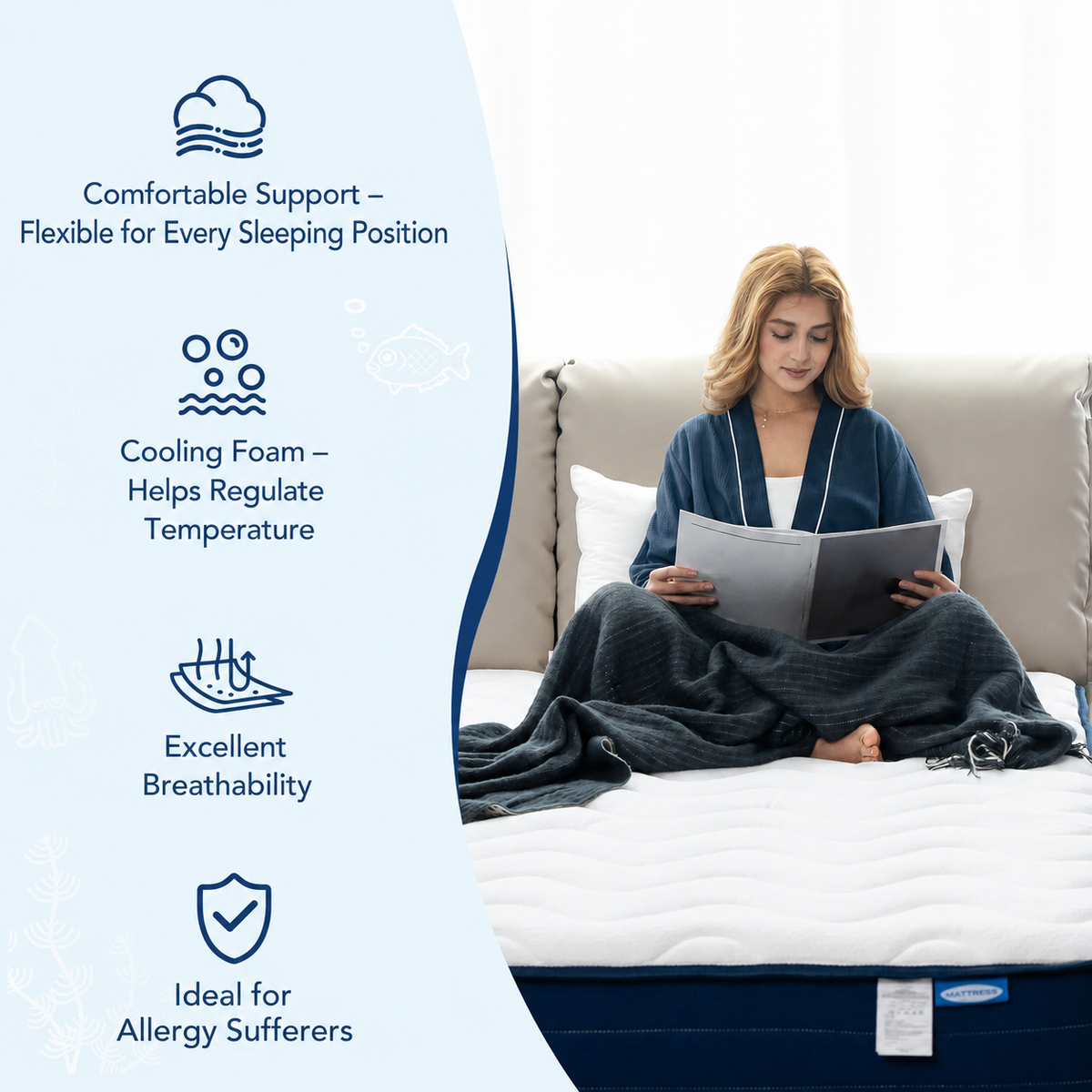 HOMAVO Pocket Spring Mattress – H3 Firm, 7-Zone Ergonomic Support, 22 cm Orthopedic Mattress, Hypoallergenic, Hotel-Style Comfort
